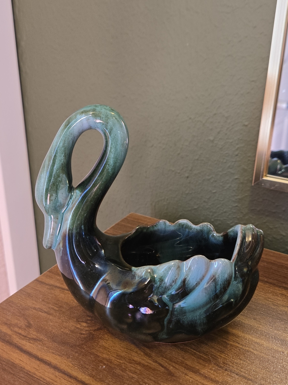 Blue Mountain Pottery Long Neck Swan Vase Home Art Turquoise Glaze Vintage